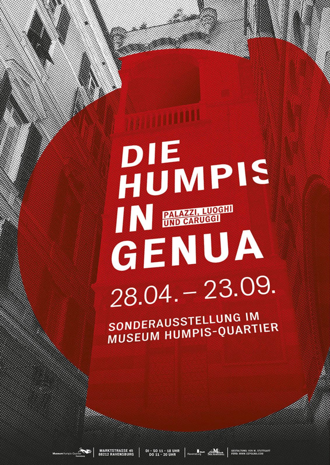 Austellungsplakat zu "Die Humpis in Genua" verfremdete Fassade eines Genueser Palazzos 